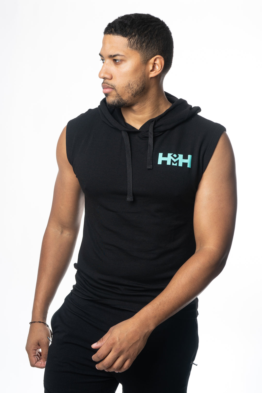 HDMH Men's Athletic Cut Off Hoodie - Black